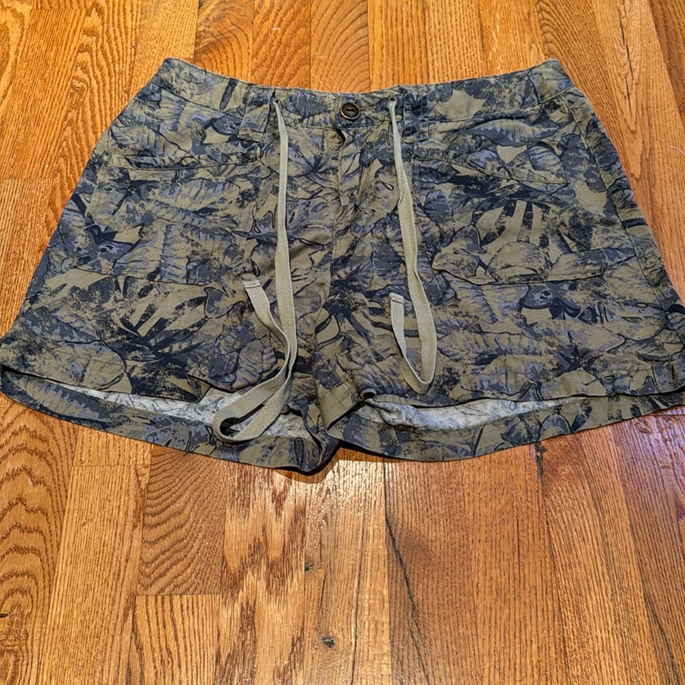 Ruff Hewn linen cotton blend green/blue leaf print shorts size small